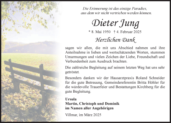 Traueranzeige von Dieter Jung von Nassauische Neue Presse