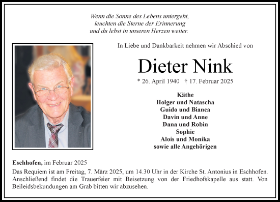 Traueranzeige von Dieter Nink von Nassauische Neue Presse