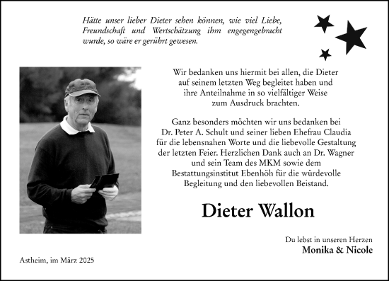 Traueranzeige von Dieter Wallon von Rüsselsheimer Echo