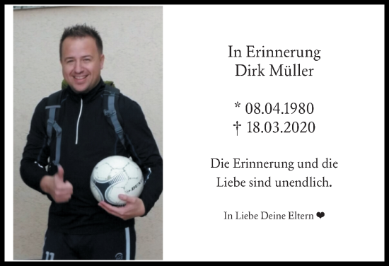 Traueranzeige von Dirk Müller von Allgemeine Zeitung Mainz