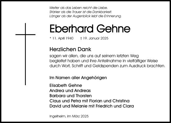 Traueranzeige von Eberhard Gehne von Allgemeine Zeitung Rheinhessen-Nahe
