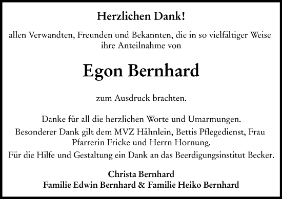 Traueranzeige von Egon Bernhard von Darmstädter Echo