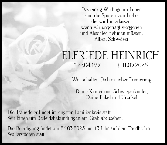 Traueranzeige von Elfriede Heinrich von Groß-Gerauer Echo