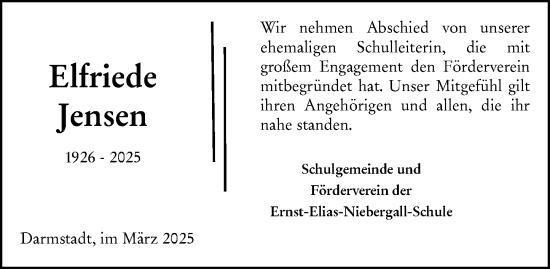 Traueranzeige von Elfriede Jensen von Darmstädter Echo