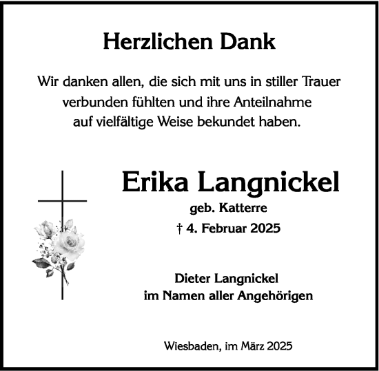Traueranzeige von Erika Langnickel von Wiesbadener Kurier