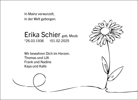 Traueranzeige von Erika Schier von Allgemeine Zeitung Mainz