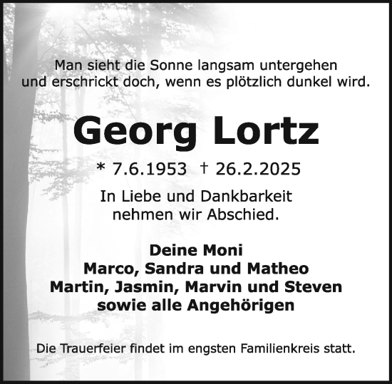 Traueranzeige von Georg Lortz von Darmstädter Echo
