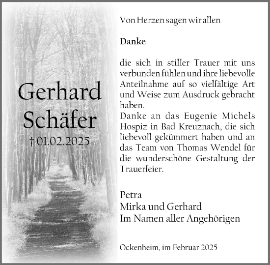 Traueranzeige von Gerhard Schäfer von Allgemeine Zeitung Rheinhessen-Nahe