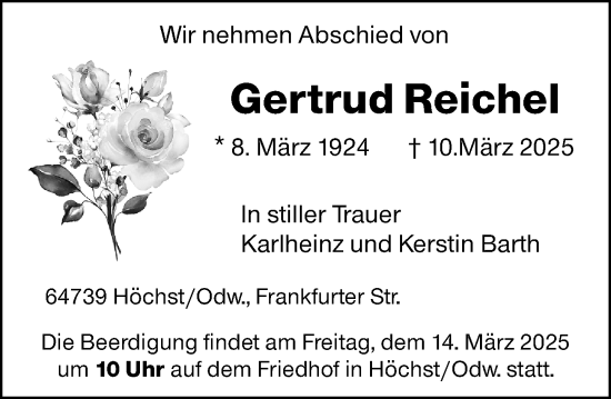 Traueranzeige von Gertrud Reichel von Odenwälder Echo
