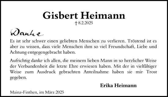 Traueranzeige von Gisbert Heimann von Allgemeine Zeitung Mainz