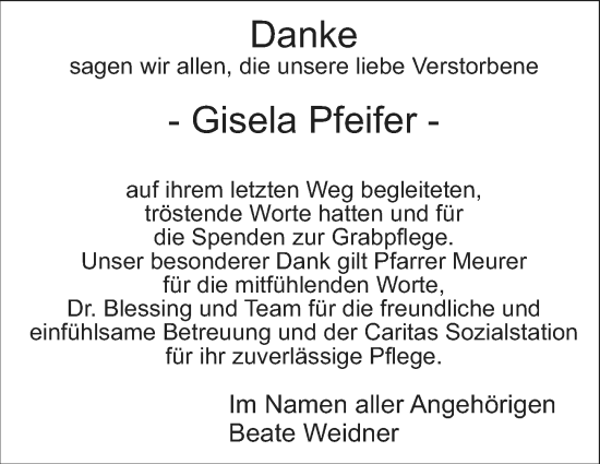 Traueranzeige von Gisela Pfeifer von Starkenburger Echo