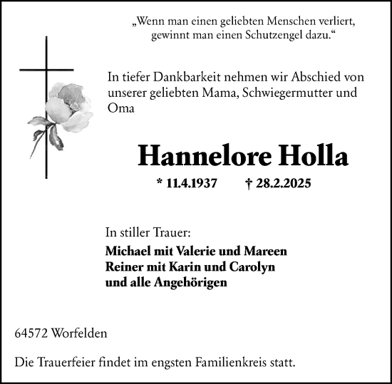 Traueranzeige von Hannelore Holla von Groß-Gerauer Echo