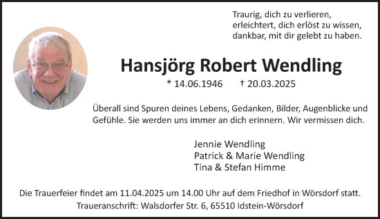 Traueranzeige von Hansjörg Robert Wendling von Idsteiner Land/Untertaunus