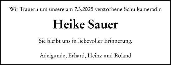 Traueranzeige von Heike Sauer von Weilburger Tageblatt