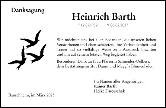 Traueranzeige von Heinrich Barth von Rüsselsheimer Echo
