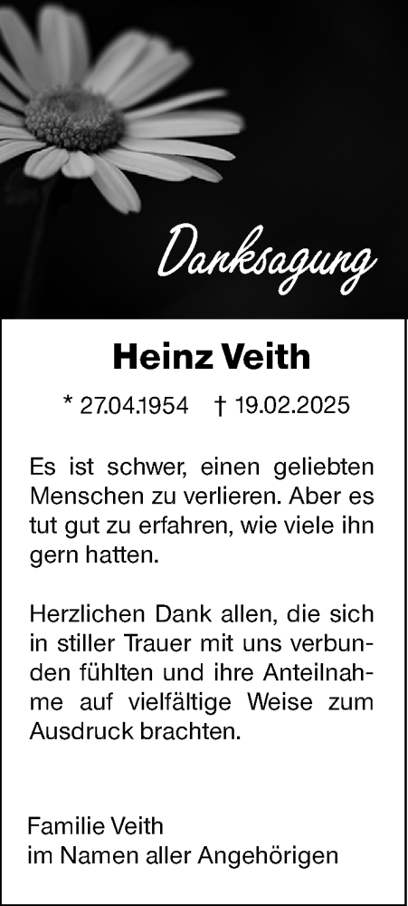 Traueranzeige von Heinz Veith von Darmstädter Echo