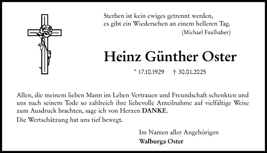 Traueranzeige von Heinz Günther Oster von Camberger Anzeiger
