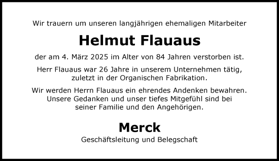 Traueranzeige von Helmut Flauaus von Darmstädter Echo