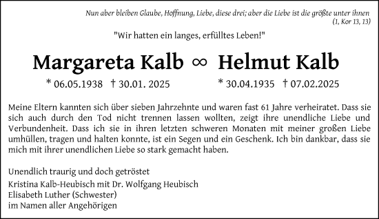 Traueranzeige von Helmut Kalb von Nassauische Neue Presse