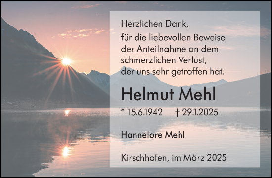 Traueranzeige von Helmut Mehl von Weilburger Tageblatt