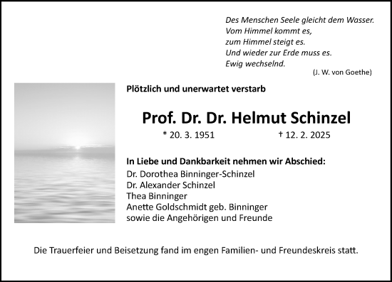 Traueranzeige von Helmut Schinzel von Allgemeine Zeitung Mainz