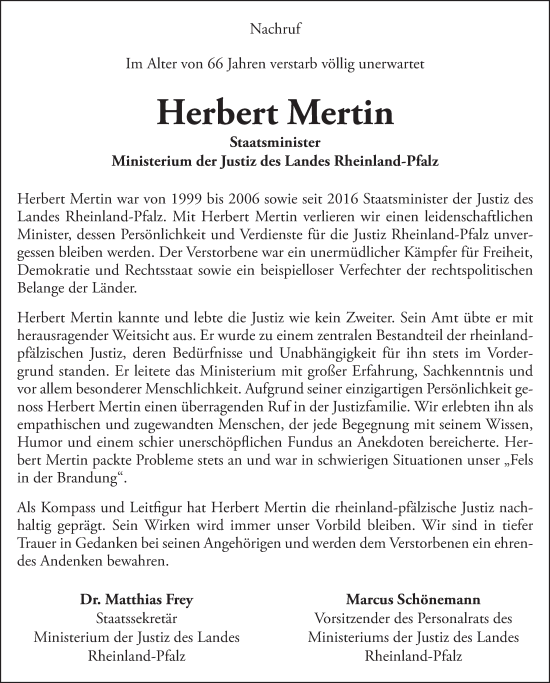 Traueranzeige von Herbert Mertin von Allgemeine Zeitung Rheinhessen-Nahe