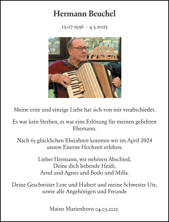 Traueranzeige von Hermann Beuchel von Allgemeine Zeitung Mainz