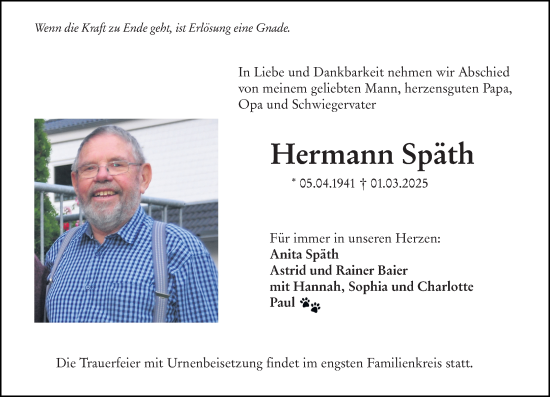 Traueranzeige von Hermann Späth von Rüsselsheimer Echo