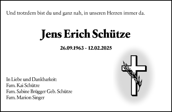 Traueranzeige von Jens Erich Schütze von Binger-/Ingelheimer Wochenblatt