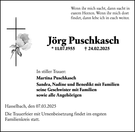 Traueranzeige von Jörg Puschkasch von Weilburger Tageblatt