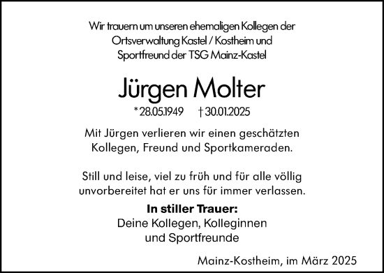 Traueranzeige von Jürgen Molter von Allgemeine Zeitung Mainz