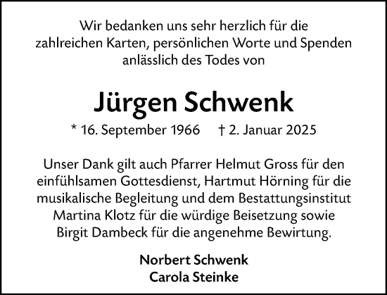 Traueranzeige von Jürgen Schwenk von Camberger Anzeiger