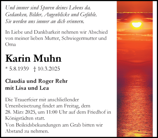 Traueranzeige von Karin Muhn von Rüsselsheimer Echo
