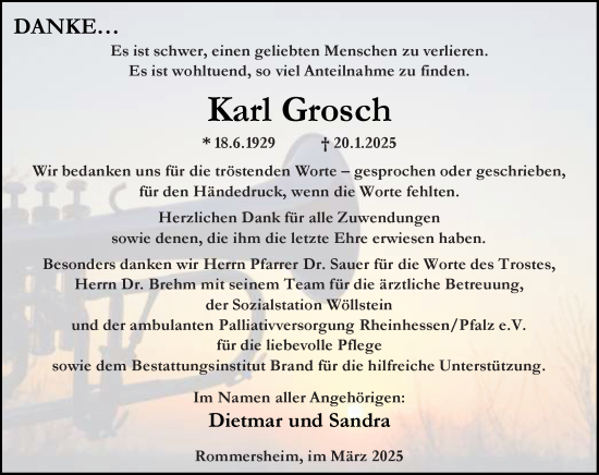Traueranzeige von Karl Grosch von Allgemeine Zeitung Alzey