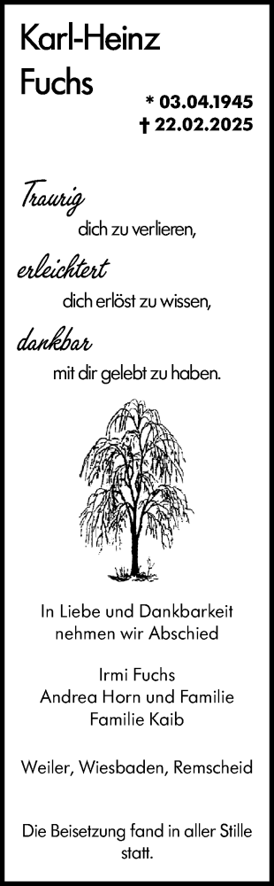 Traueranzeige von Karl-Heinz Fuchs von Allgemeine Zeitung Rheinhessen-Nahe