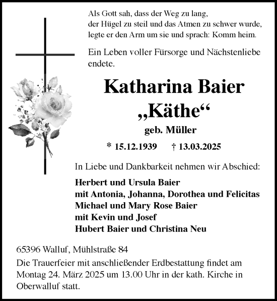 Traueranzeige von Katharina Baier von Rheingau Kurier
