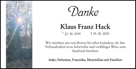 Traueranzeige von Klaus Franz Hack von Darmstädter Echo
