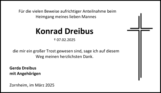 Traueranzeige von Konrad Dreibus von Allgemeine Zeitung Mainz