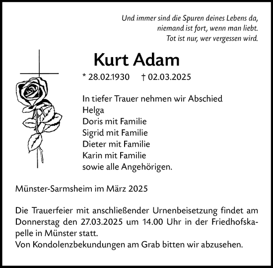 Traueranzeige von Kurt Adam von Allgemeine Zeitung Rheinhessen-Nahe