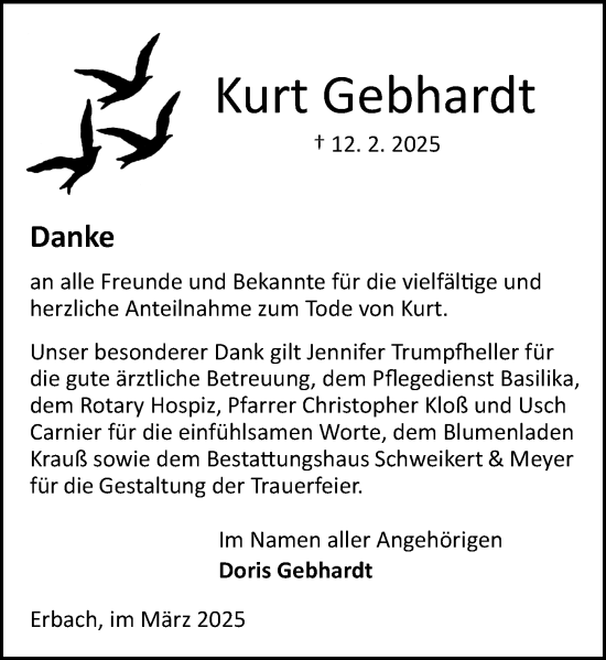 Traueranzeige von Kurt Gebhardt von Odenwälder Echo