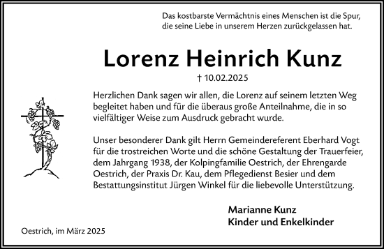 Traueranzeige von Lorenz Heinrich Kunz von Wiesbadener Kurier