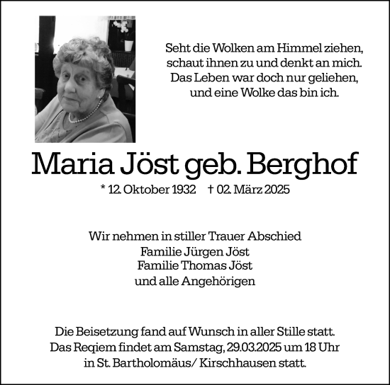 Traueranzeige von Maria Jöst von Starkenburger Echo