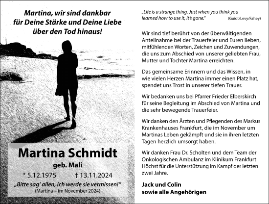 Traueranzeige von Martina Schmidt von Rüsselsheimer Echo