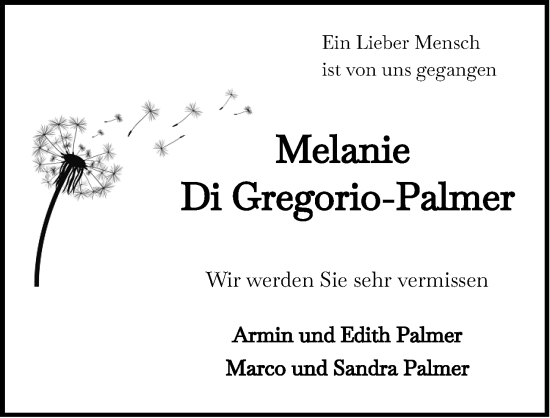 Traueranzeige von Melanie Di Gregorio-Palmer von Wiesbadener Kurier