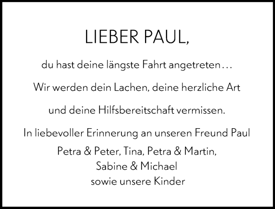 Traueranzeige von Paul Kleinpaul von Rüsselsheimer Echo
