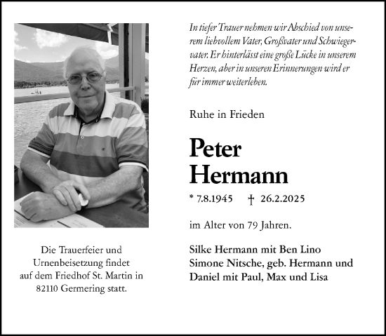 Traueranzeige von Peter Hermann von Wiesbadener Kurier