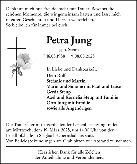 Traueranzeige von Petra Jung von Dill Block