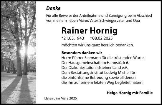 Traueranzeige von Rainer Hornig von Idsteiner Land/Untertaunus