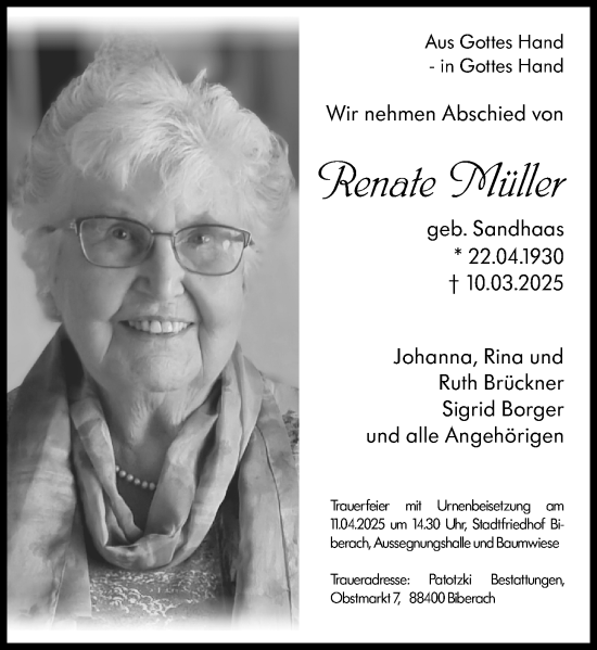Traueranzeige von Renate Müller von Starkenburger Echo