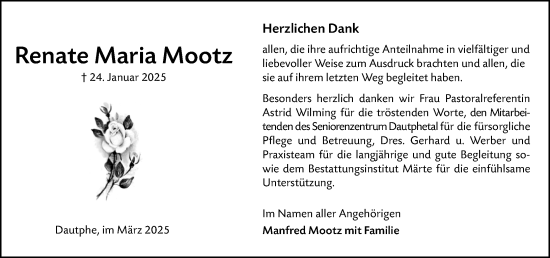 Traueranzeige von Renate Maria Mootz von Hinterländer Anzeiger